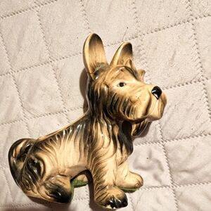 Cute Vintage Scottish Terrier Ceramic Dog Planter Figurine - Black and Tan